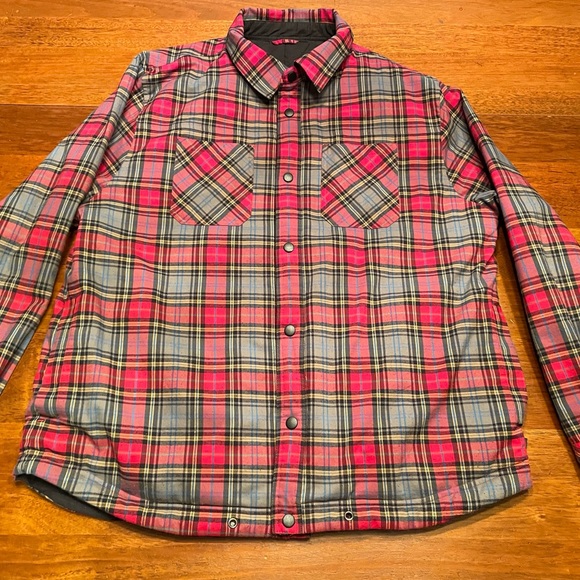 Large United By blue Reversible Jacket Red Plaid Tartan Solid Black - Picture 1 of 13
